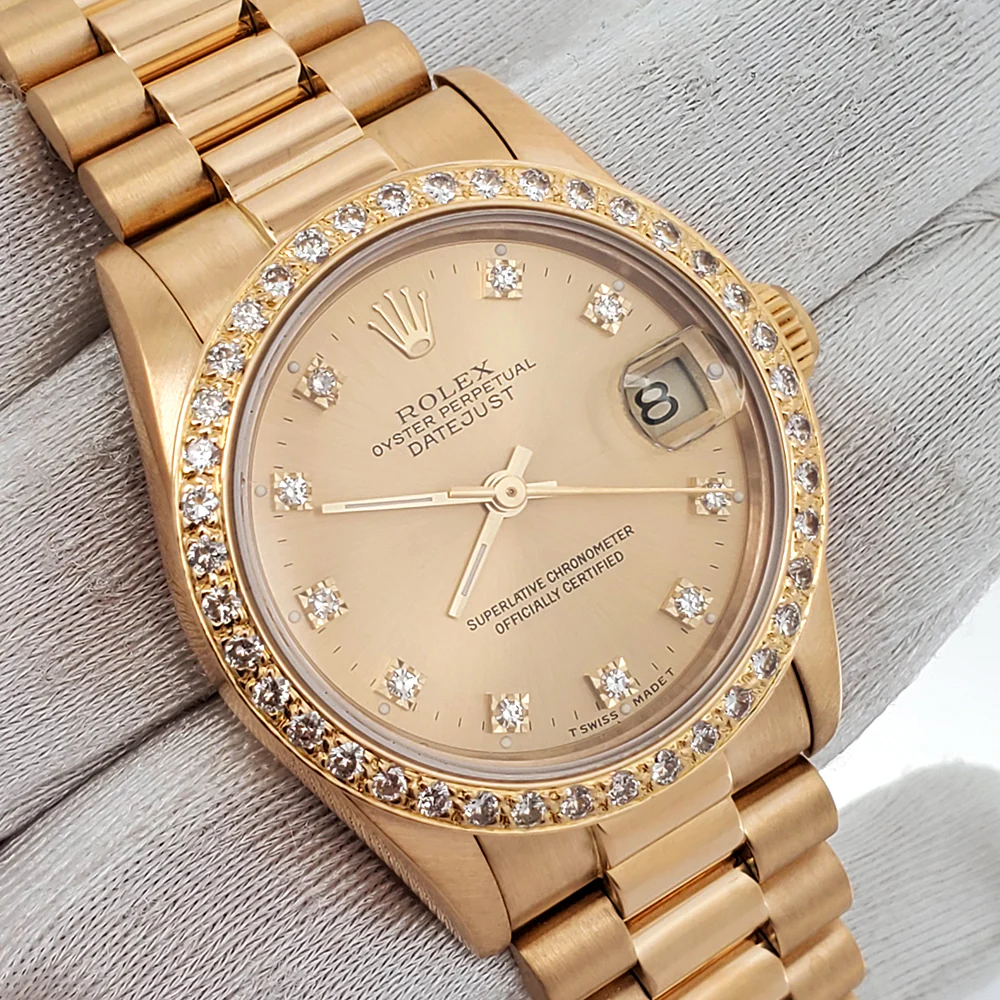 Rolex President Datejust 31mm Yellow Gold Factory Diamond Dial/Custom Bezel 68278 Watch - Image 2