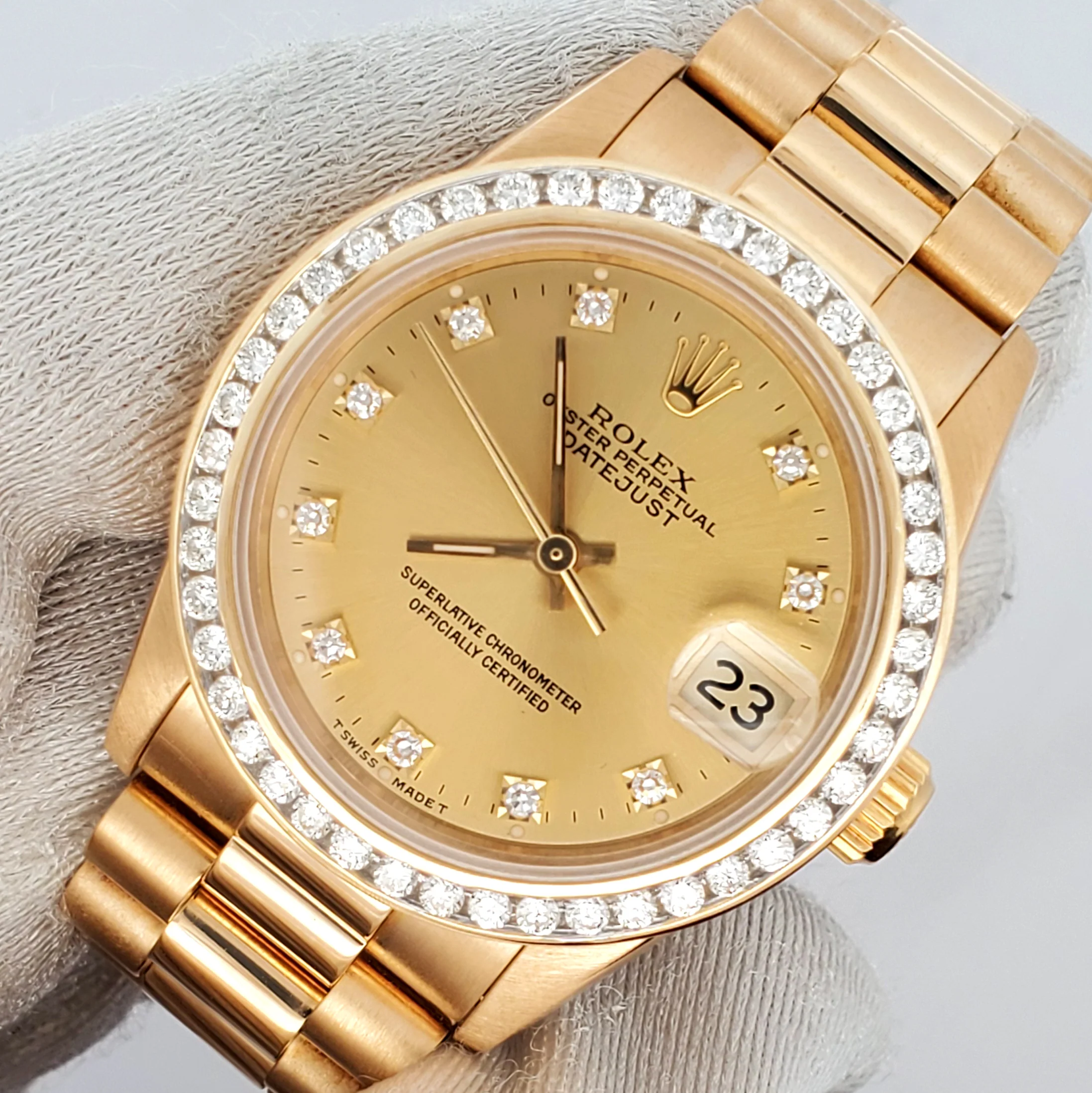 Rolex President Datejust 31mm Yellow Gold Factory Diamond Dial/Custom Bezel 68278 Watch - Image 2