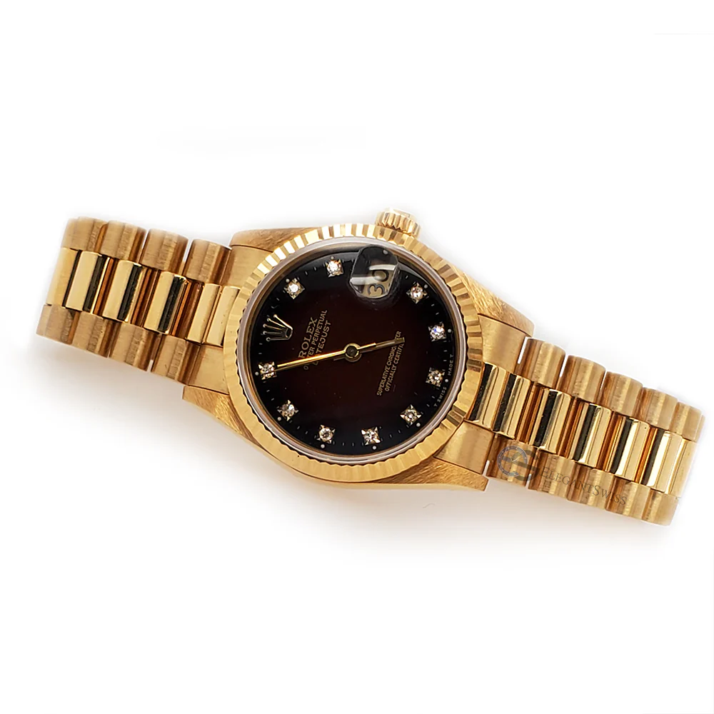 Rolex President Datejust 31mm Yellow Gold Watch with Factory Vignette Diamond Dial, Box Papers 68278