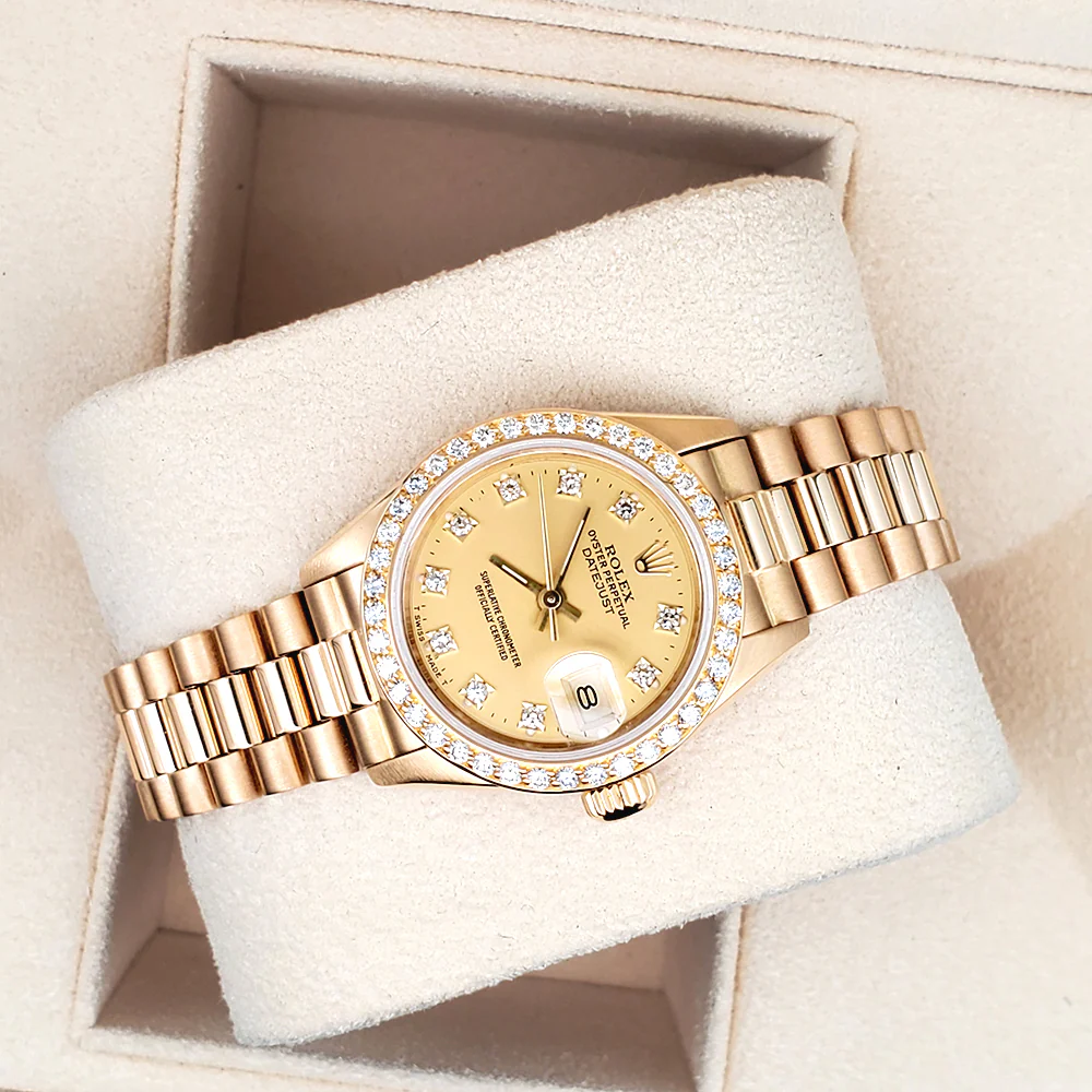 Rolex President Datejust 69138 26mm Factory Champagne Diamond Dial/Bezel Yellow Gold Watch - Image 5