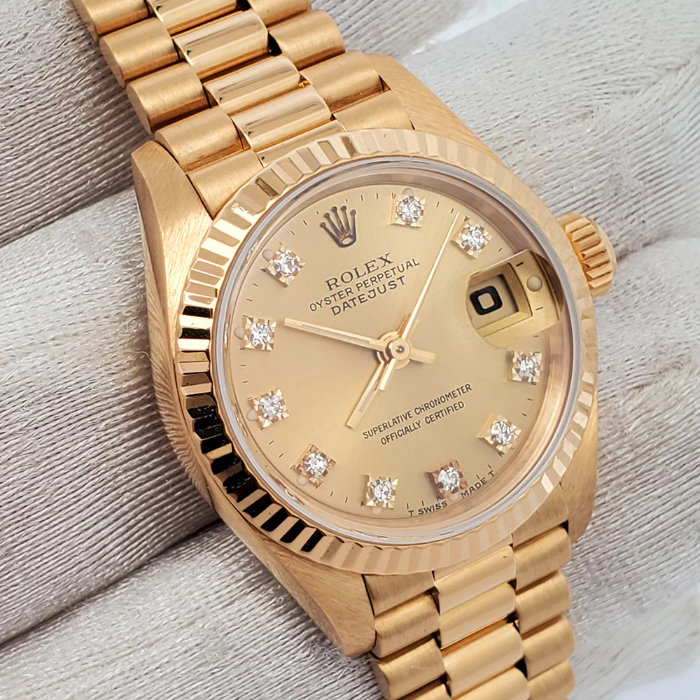 Rolex President Datejust 69178 26mm Champagne Diamond Dial Yellow Gold Watch Box Papers - Image 2