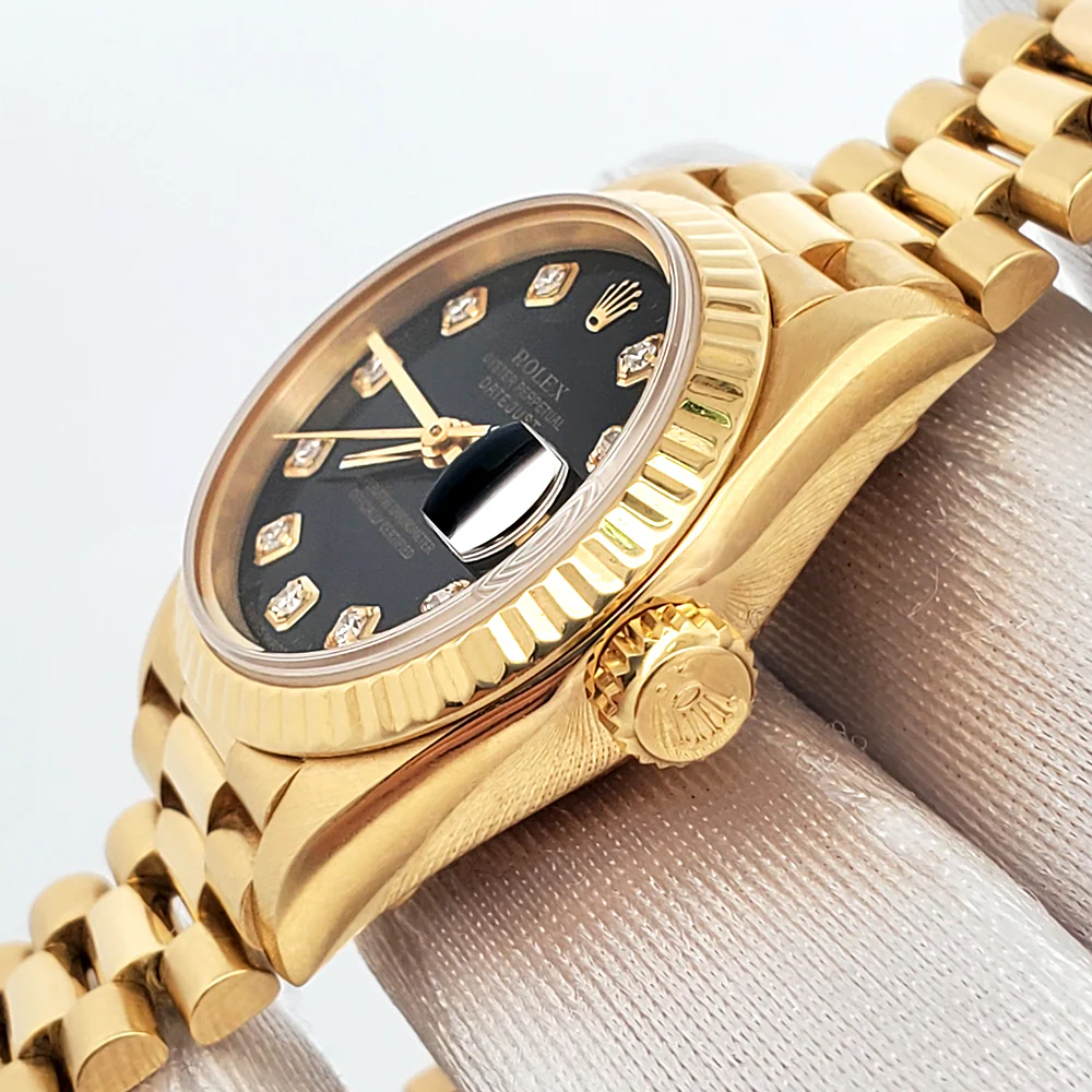 Rolex President Datejust 69178 Factory Black Diamond Dial Yellow Gold 26mm Watch Box Service Papers - Image 3