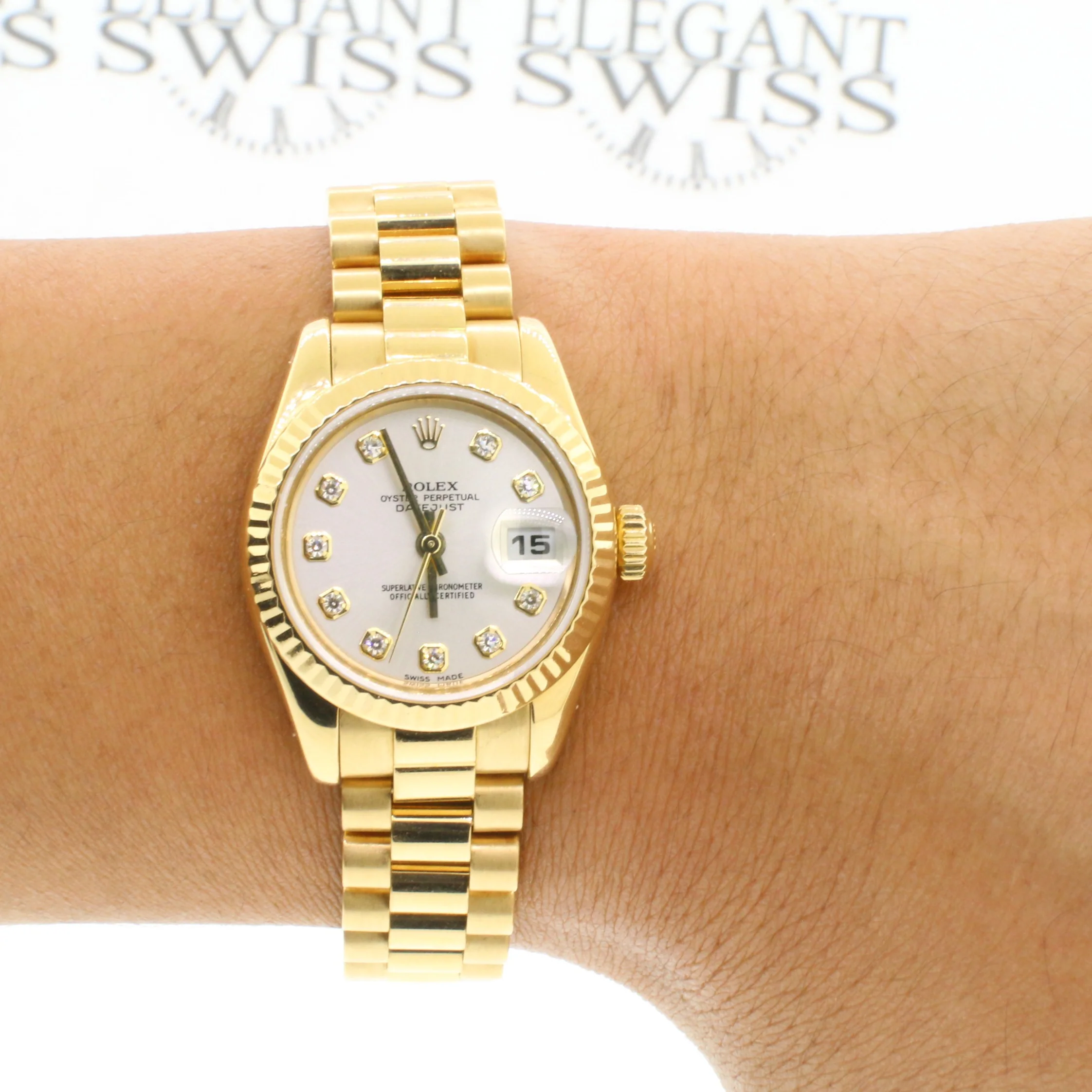 Rolex President Datejust Factory Diamond Dial Yellow Gold 26mm Ladies Watch 179178 - Image 10