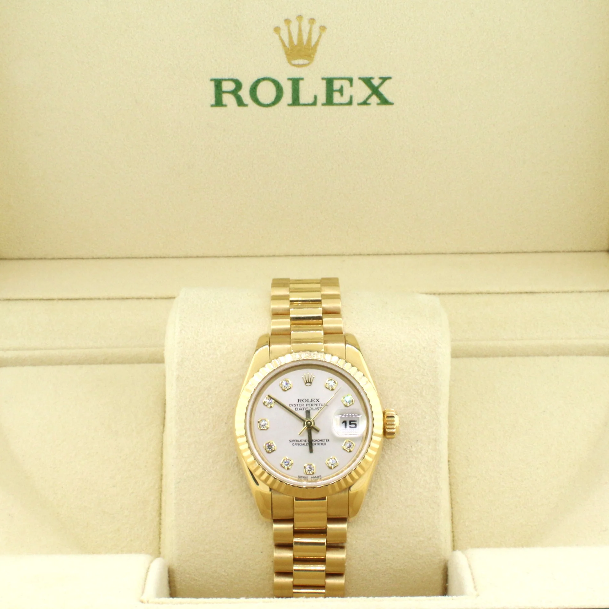 Rolex President Datejust Factory Diamond Dial Yellow Gold 26mm Ladies Watch 179178 - Image 3