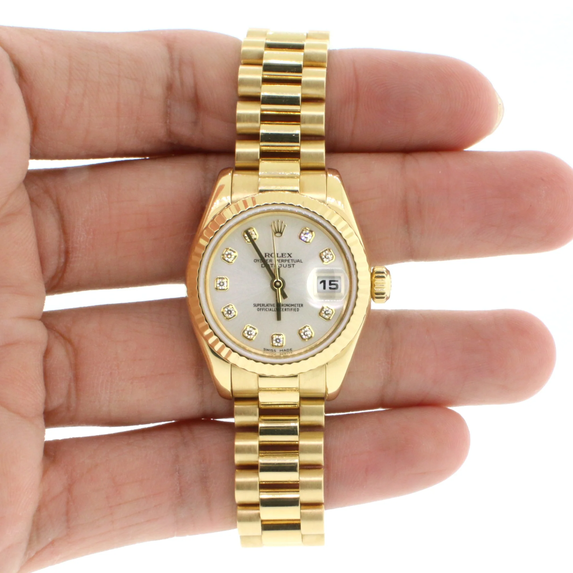 Rolex President Datejust Factory Diamond Dial Yellow Gold 26mm Ladies Watch 179178 - Image 4