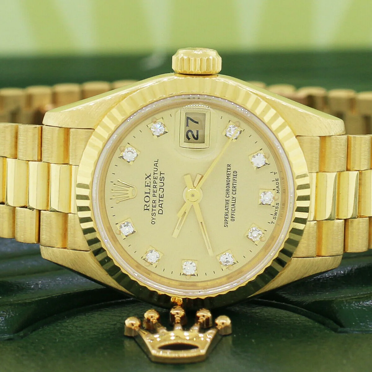 Rolex President Datejust Factory Diamond Dial Yellow Gold 26mm Watch 69178 - Image 2