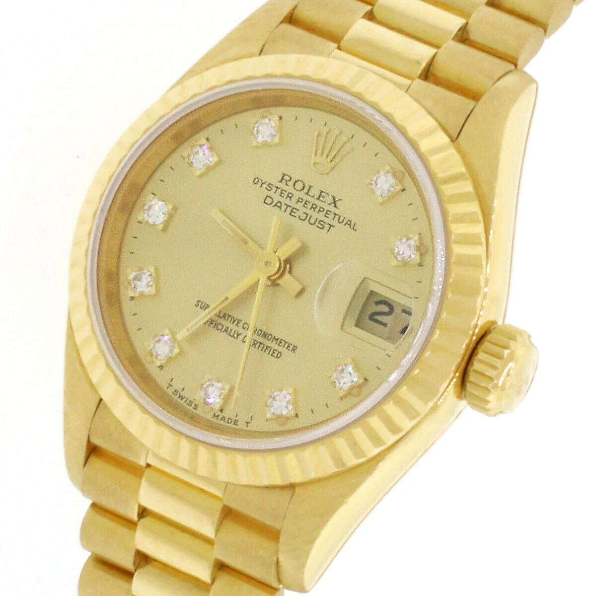 Rolex President Datejust Factory Diamond Dial Yellow Gold 26mm Watch 69178 - Image 3