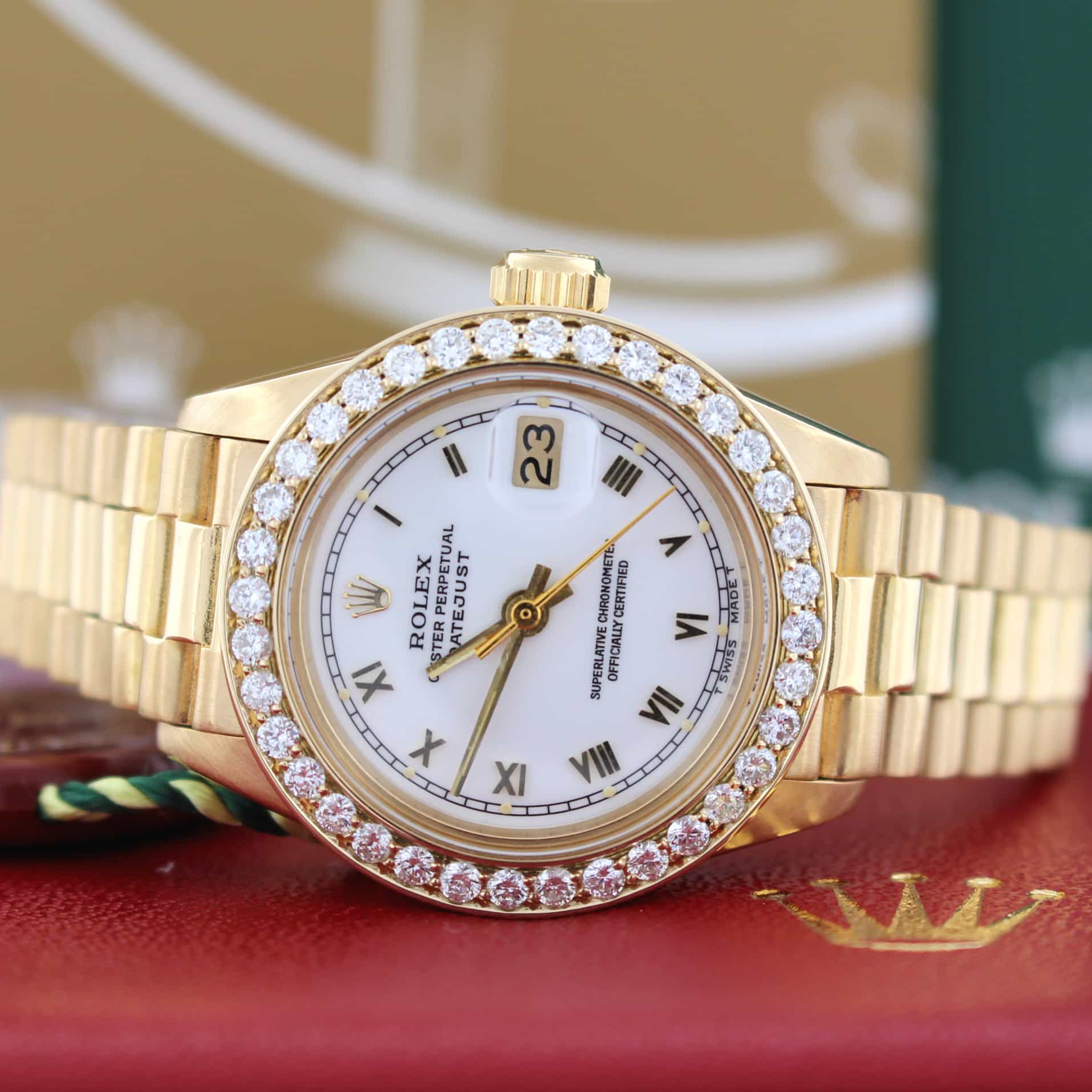 Rolex President Datejust Ladies 18K Yellow Gold 26MM Automatic Diamond Bezel Watch 6917 - Image 2