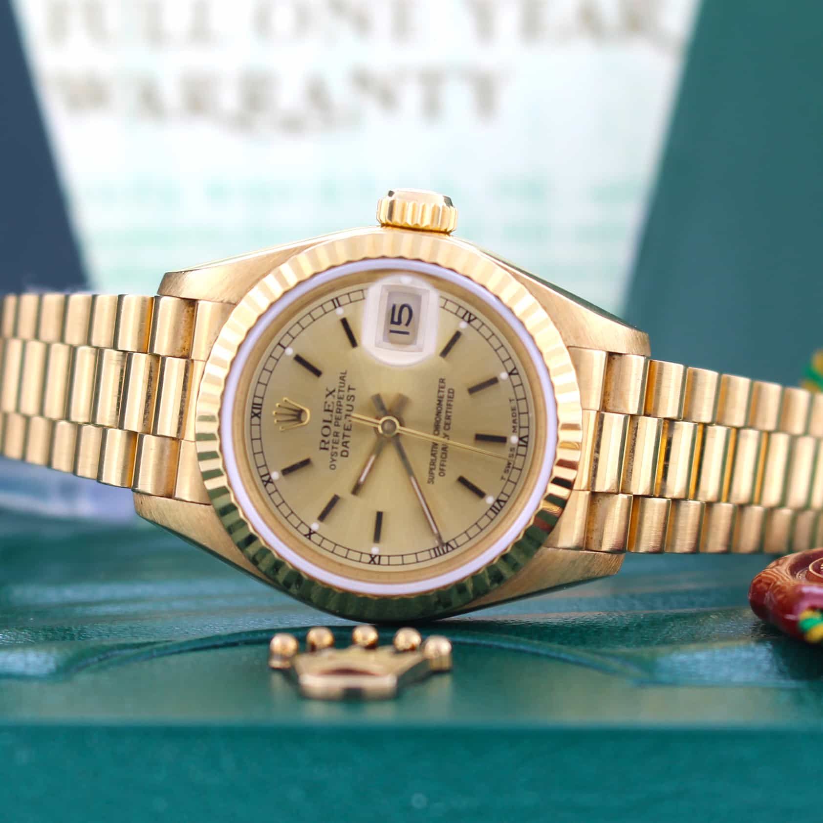 Rolex President Datejust Ladies 18K Yellow Gold 26MM Gold Dial Automatic Watch 69178 - Image 2