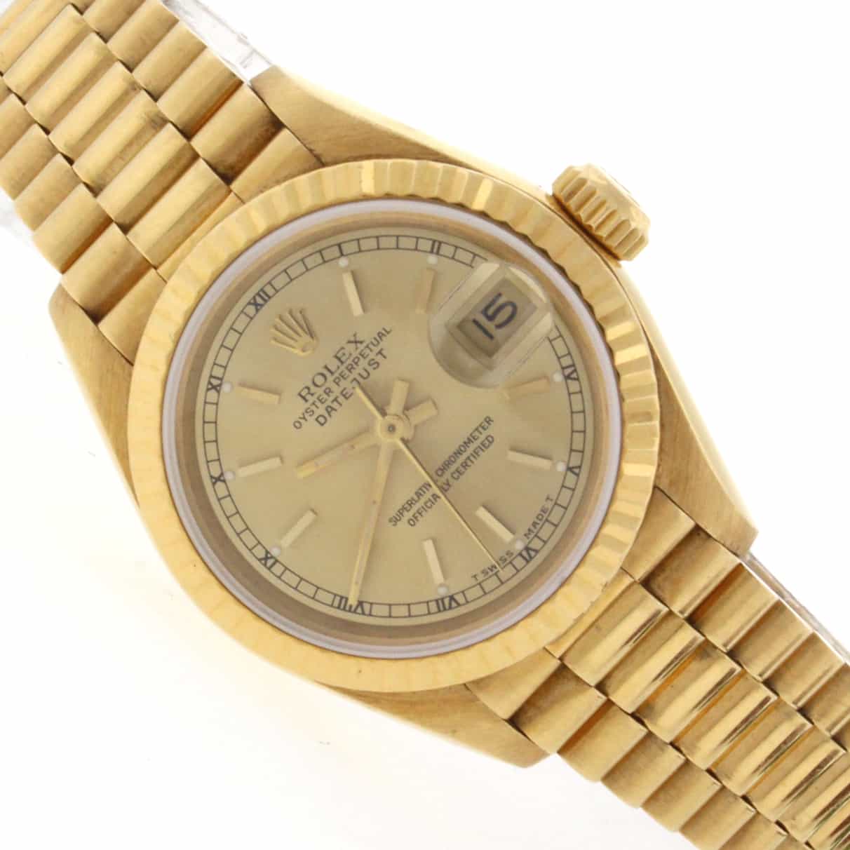 Rolex President Datejust Ladies 18K Yellow Gold 26MM Gold Dial Automatic Watch 69178 - Image 4
