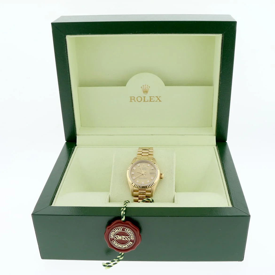 Rolex President Datejust Ladies 18K Yellow Gold 26MM Original Champagne Diamond Dial Automatic Watch 69178 - Image 3