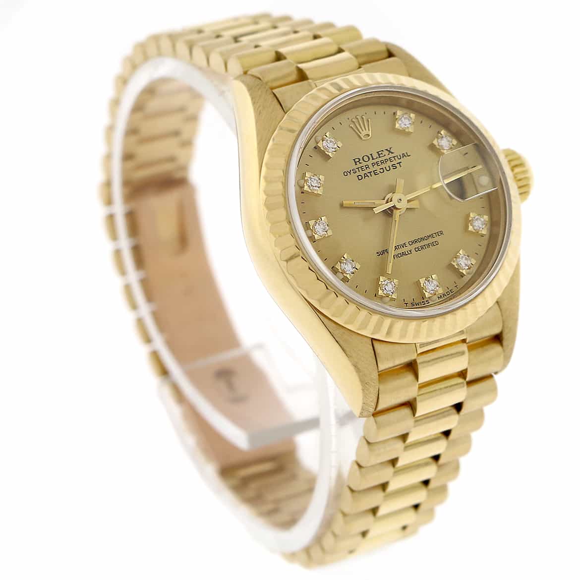 Rolex President Datejust Ladies 18K Yellow Gold 26MM Original Champagne Diamond Dial Automatic Watch 69178 - Image 4