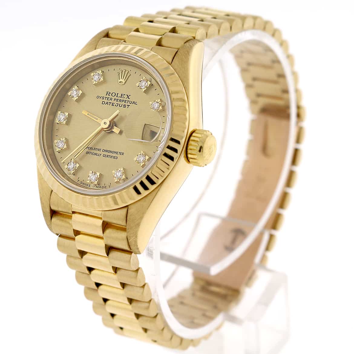 Rolex President Datejust Ladies 18K Yellow Gold 26MM Original Champagne Diamond Dial Automatic Watch 69178 - Image 5