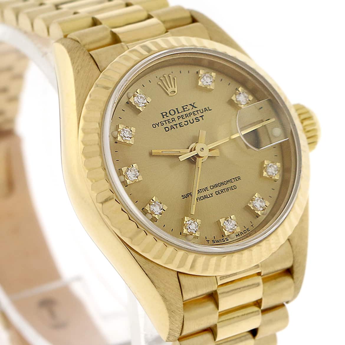 Rolex President Datejust Ladies 18K Yellow Gold 26MM Original Champagne Diamond Dial Automatic Watch 69178 - Image 6