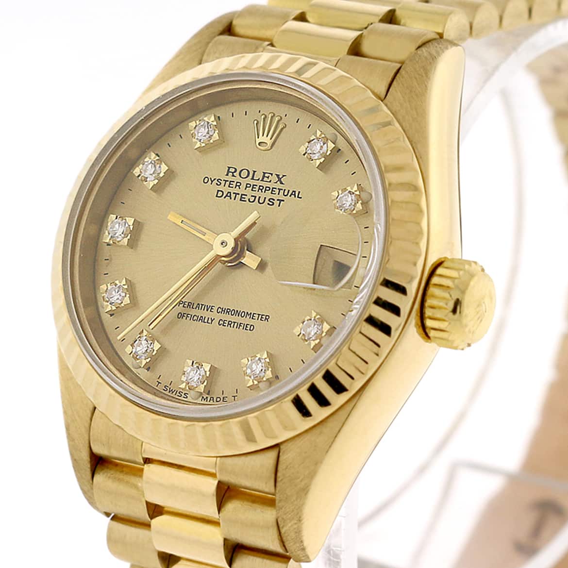 Rolex President Datejust Ladies 18K Yellow Gold 26MM Original Champagne Diamond Dial Automatic Watch 69178 - Image 7