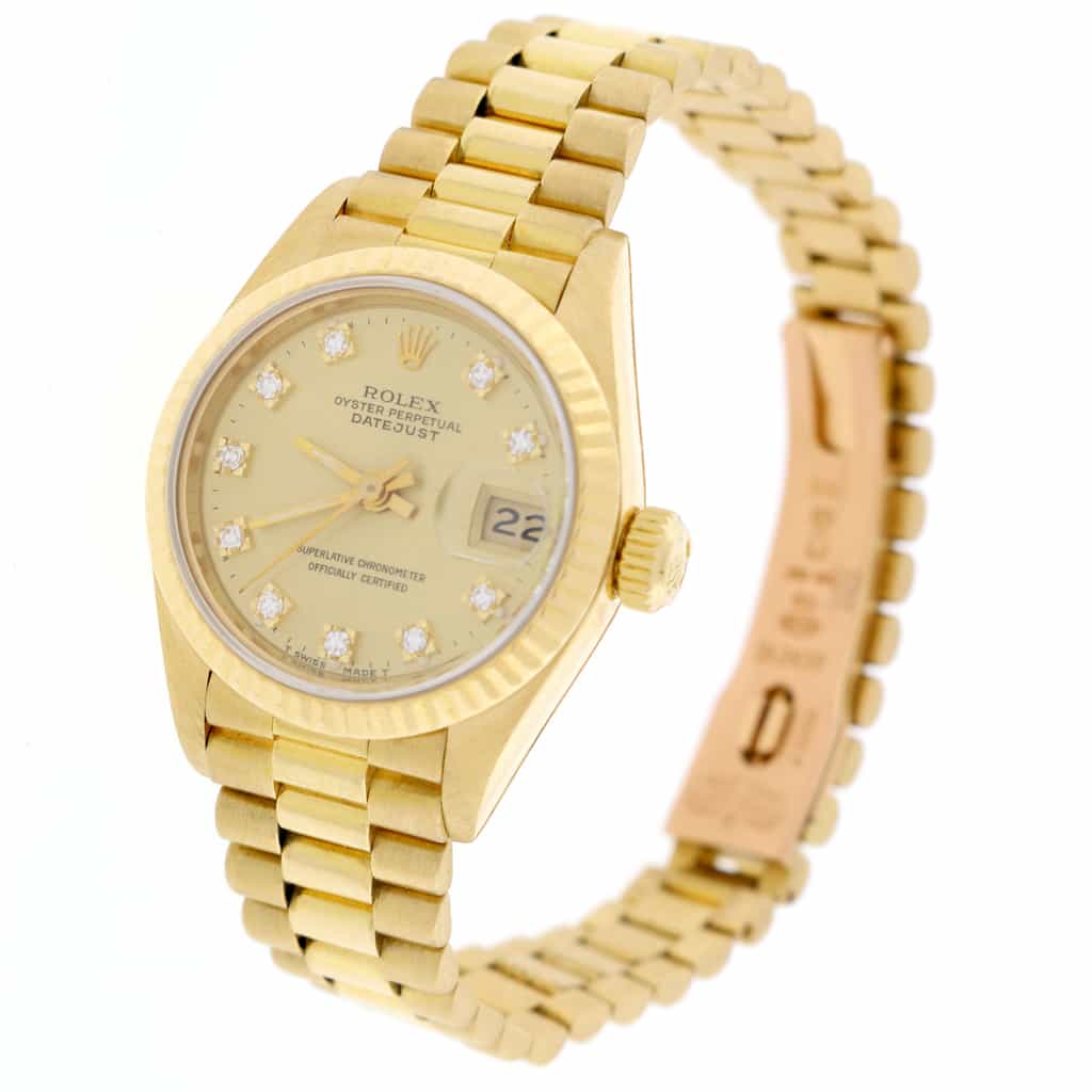 Rolex President Datejust Ladies 18K Yellow Gold 26MM Original Champagne Diamond Dial Automatic Watch 69178 - Image 5