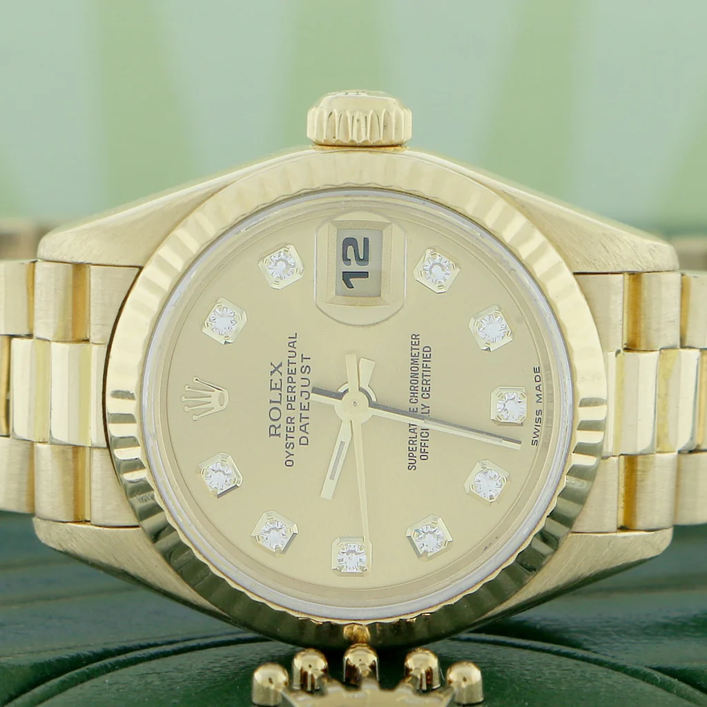 Rolex President Datejust Ladies 18K Yellow Gold 26MM Original Champagne Diamond Dial Automatic Watch 69178 - Image 2
