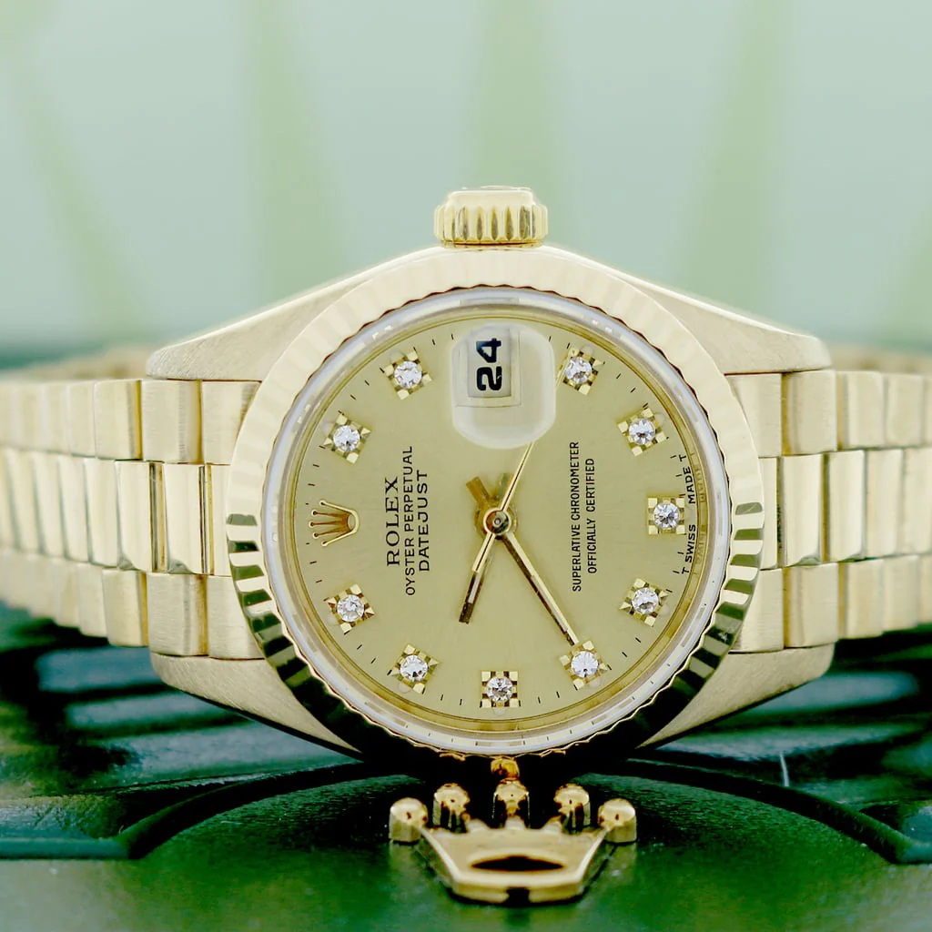 Rolex President Datejust Ladies 18K Yellow Gold 26MM Original Champagne Diamond Dial Automatic Watch 69178 - Image 2