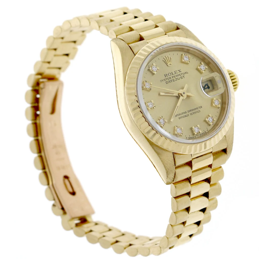 Rolex President Datejust Ladies 18K Yellow Gold 26MM Original Champagne Diamond Dial Automatic Watch 69178 - Image 4