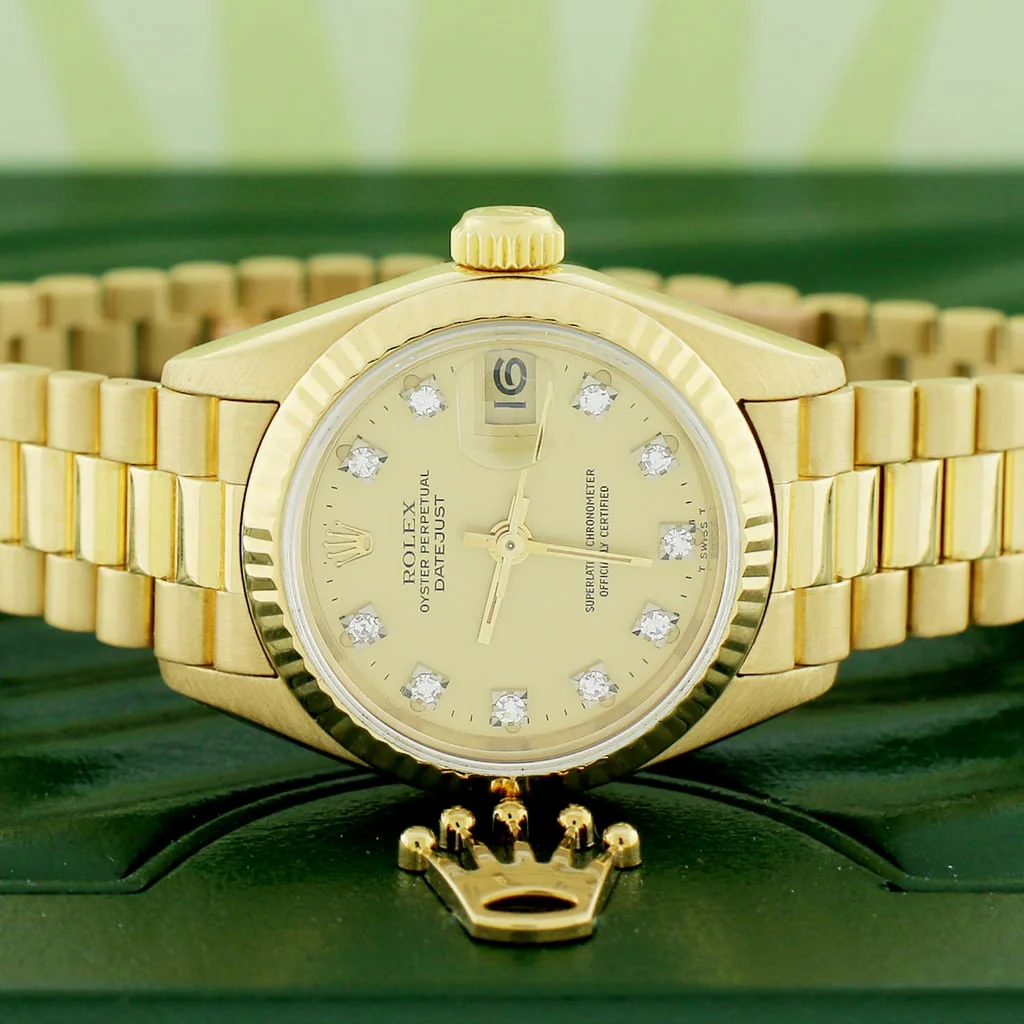 Rolex President Datejust Ladies 18K Yellow Gold 26MM Original Champagne Diamond Dial Automatic Watch 69178 - Image 2
