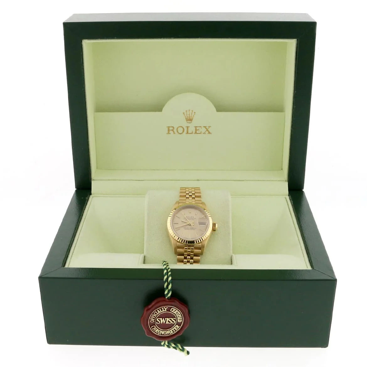 Rolex President Datejust Ladies 18K Yellow Gold 26MM Original Champagne Index Dial Automatic Jubilee Watch 69178 - Image 3