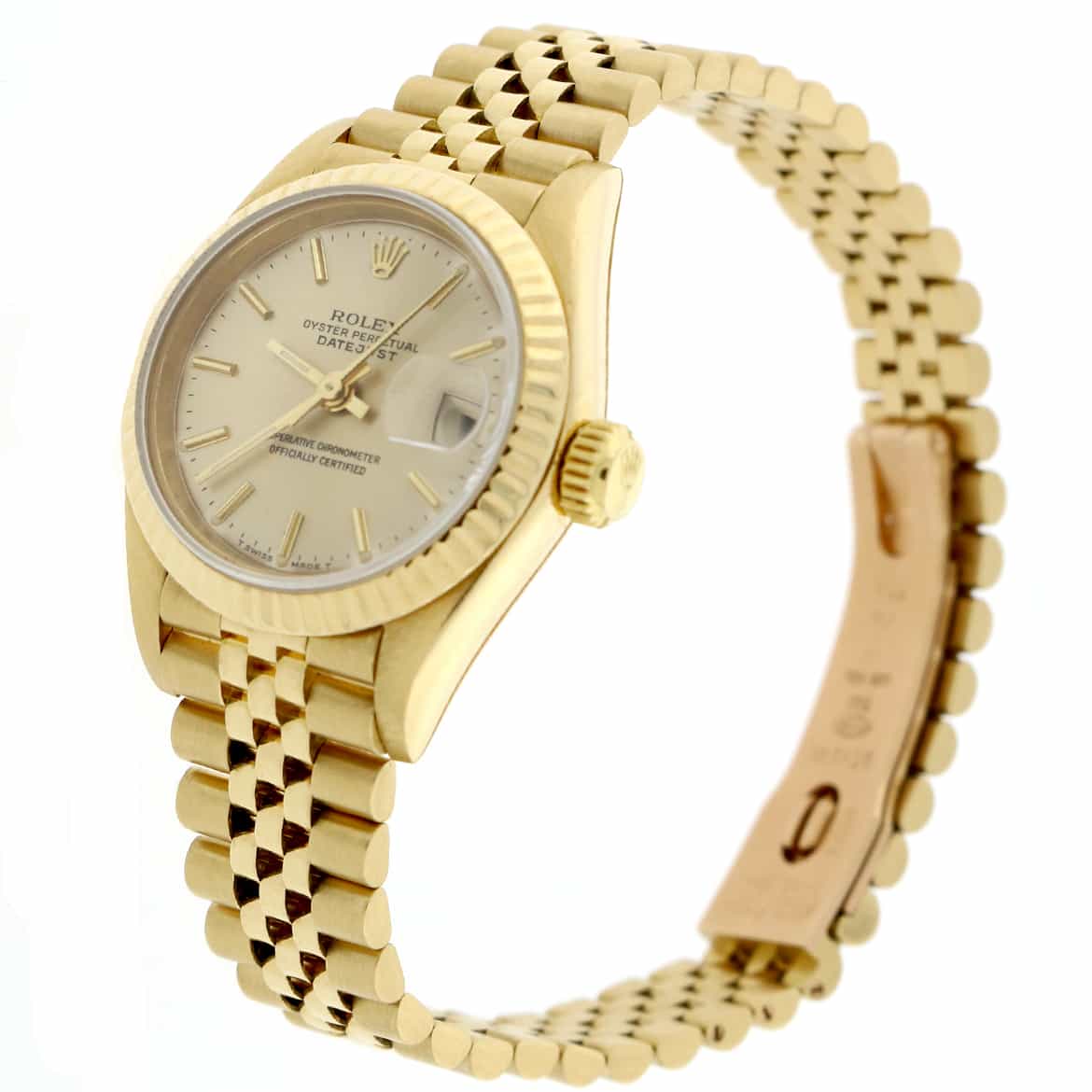 Rolex President Datejust Ladies 18K Yellow Gold 26MM Original Champagne Index Dial Automatic Jubilee Watch 69178 - Image 4
