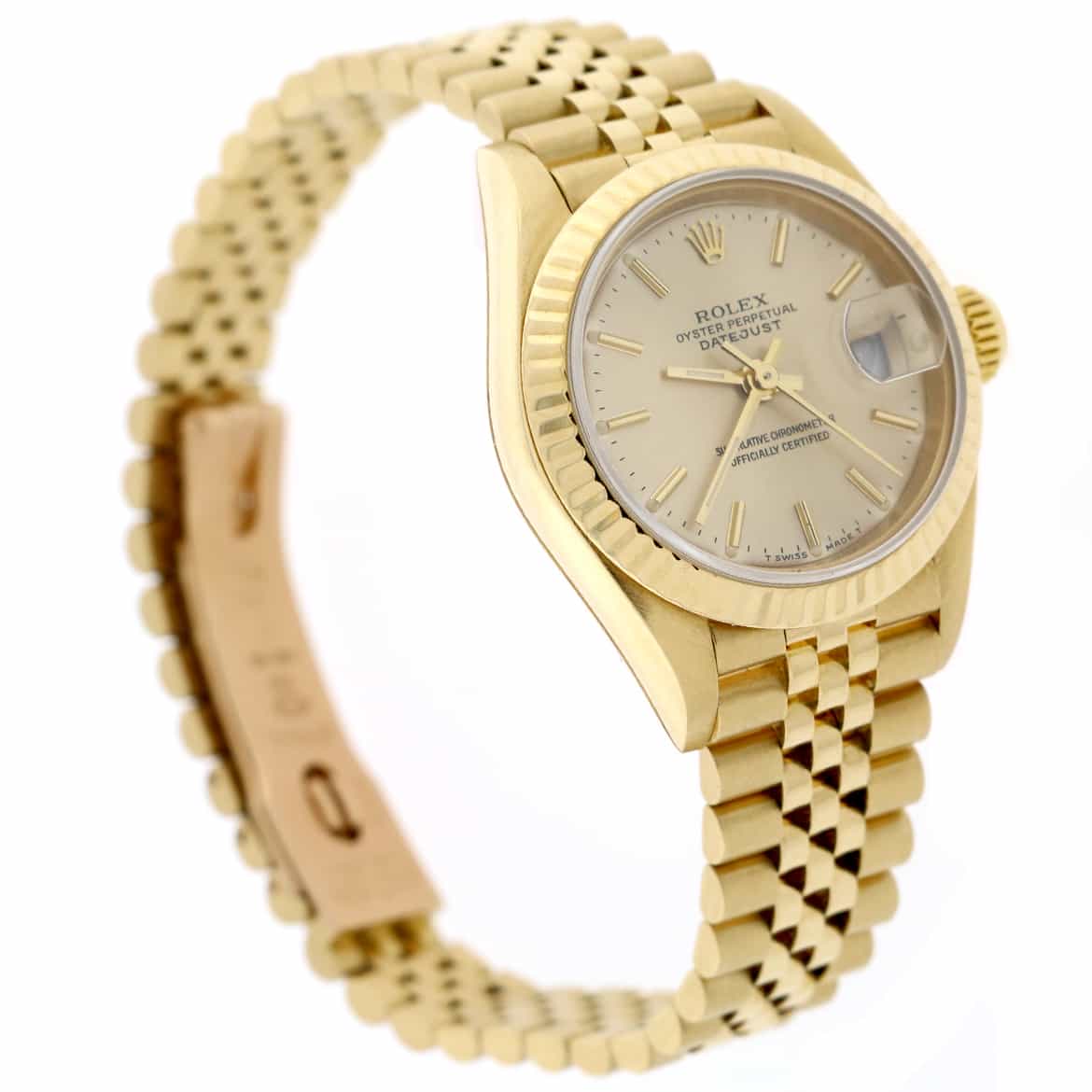 Rolex President Datejust Ladies 18K Yellow Gold 26MM Original Champagne Index Dial Automatic Jubilee Watch 69178 - Image 5