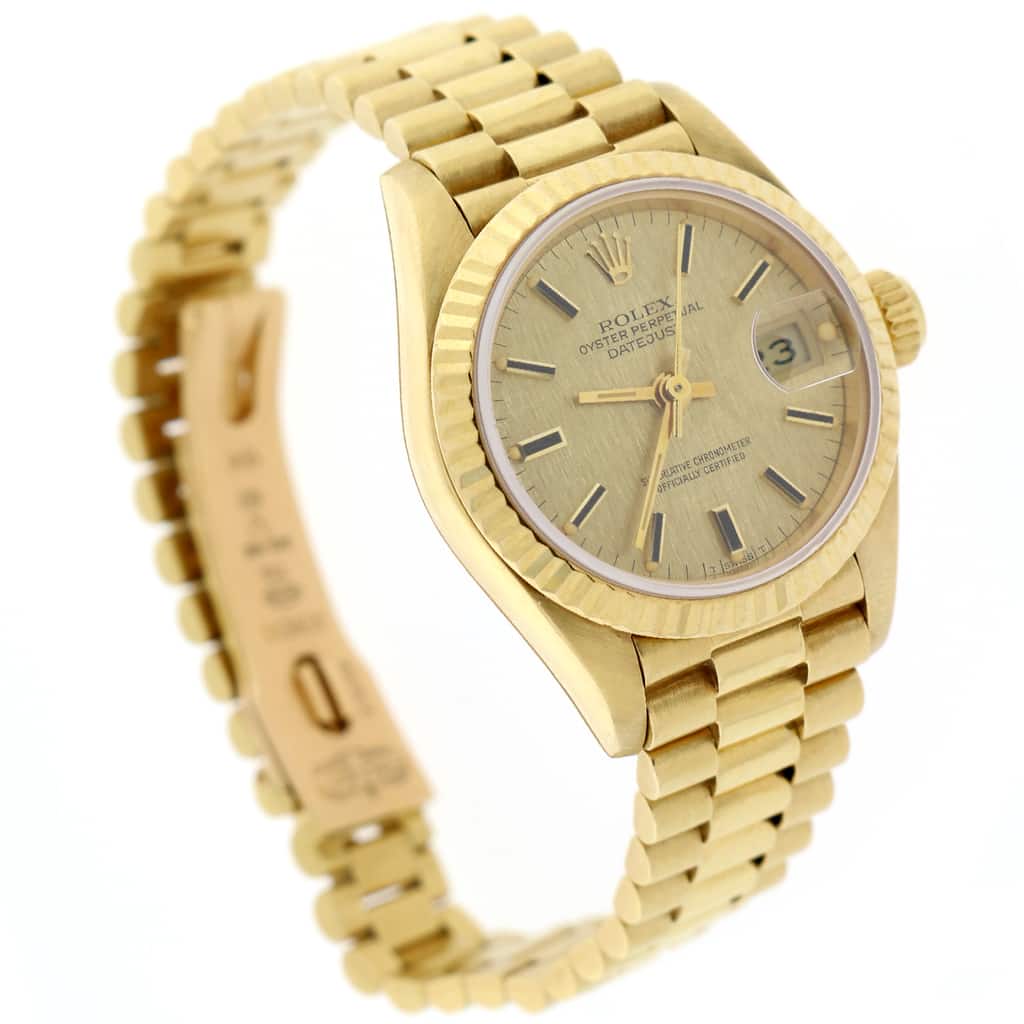 Rolex President Datejust Ladies 18K Yellow Gold 26MM Original Champagne Index Dial Automatic Watch 69178 - Image 4
