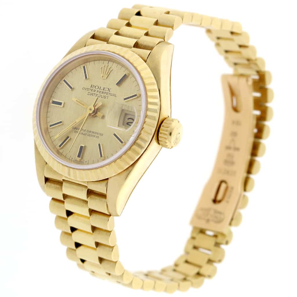Rolex President Datejust Ladies 18K Yellow Gold 26MM Original Champagne Index Dial Automatic Watch 69178 - Image 5