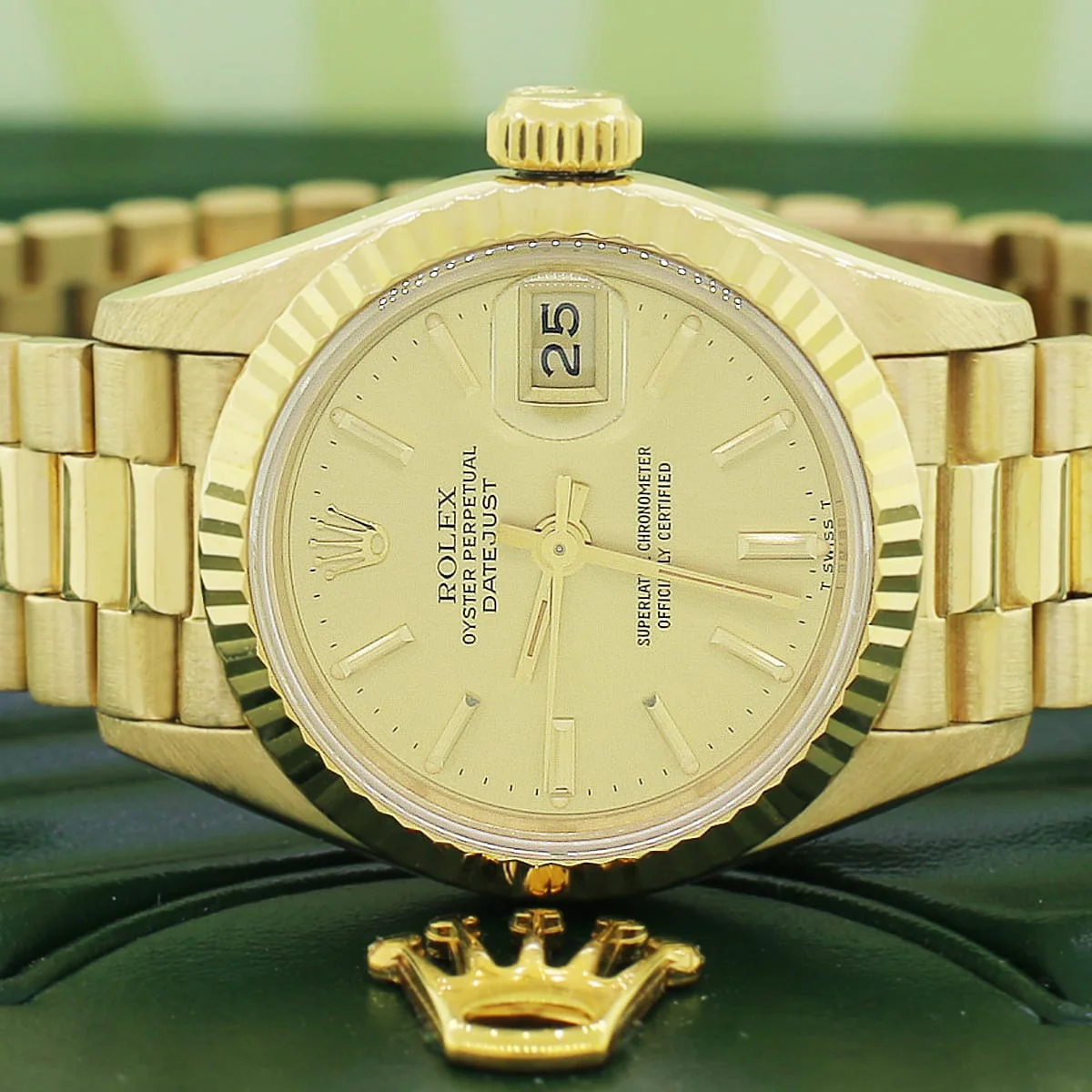 Rolex President Datejust Ladies 18K Yellow Gold 26MM Original Champagne Index Dial Automatic Watch 69178 - Image 2