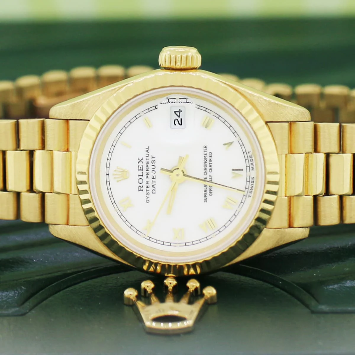 Rolex President Datejust Ladies 18K Yellow Gold 26MM Original White Roman Dial Automatic Watch 69178 - Image 2