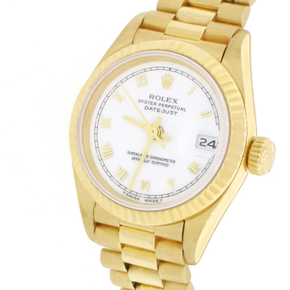 Rolex President Datejust Ladies 18K Yellow Gold 26MM Original White Roman Dial Automatic Watch 69178 - Image 3
