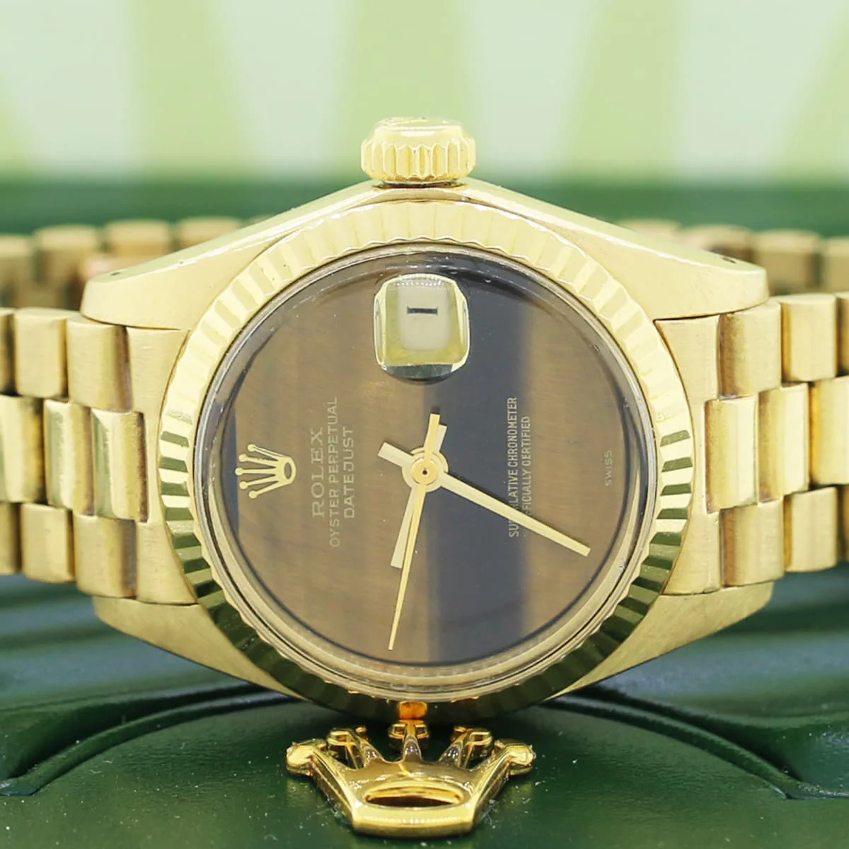 Rolex President Datejust Ladies 18K Yellow Gold 26MM Original Wooden Dial Automatic Watch 6917 - Image 2