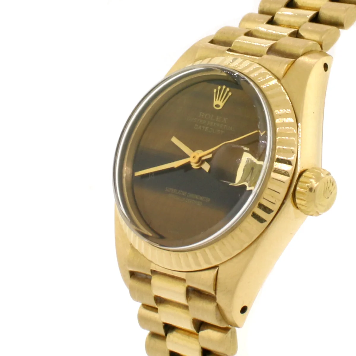 Rolex President Datejust Ladies 18K Yellow Gold 26MM Original Wooden Dial Automatic Watch 6917 - Image 5
