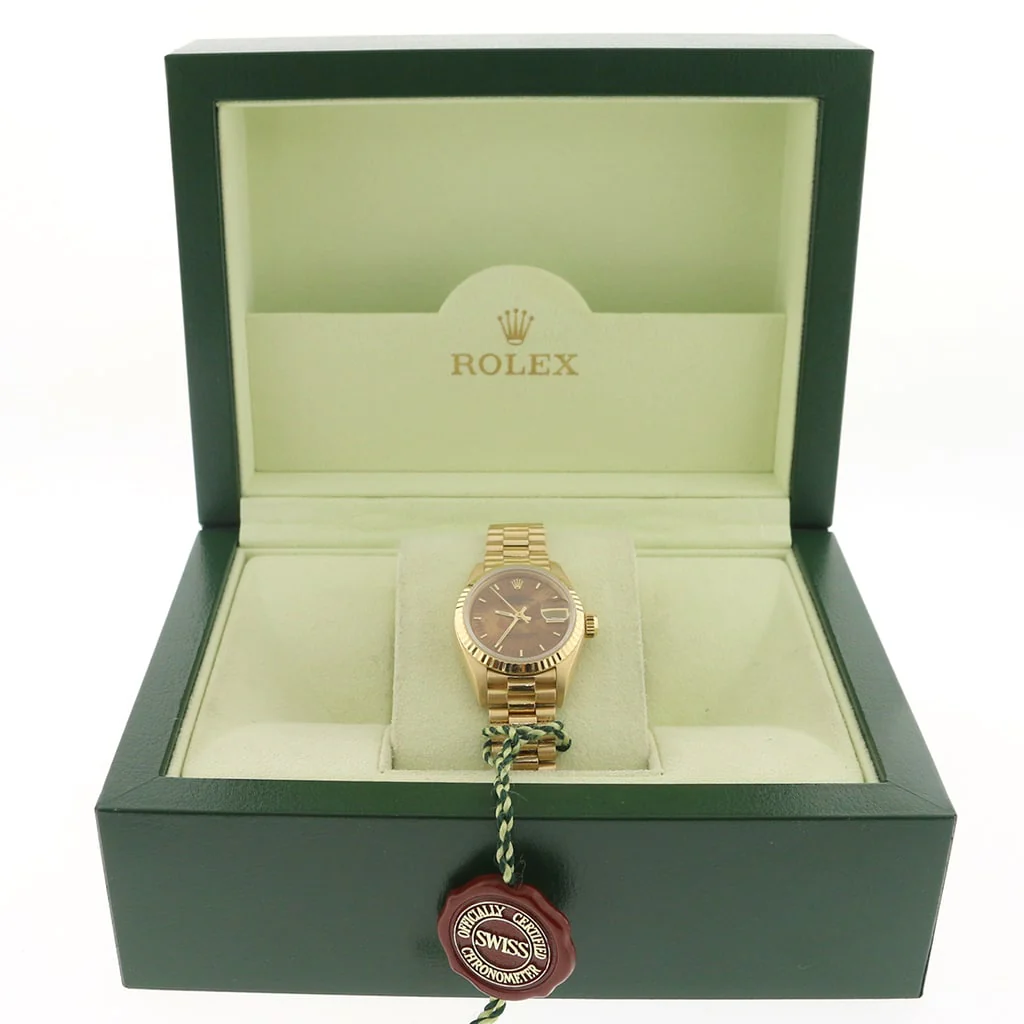 Rolex President Datejust Ladies 18K Yellow Gold 26MM Original Wooden Dial Automatic Watch 69178 - Image 3
