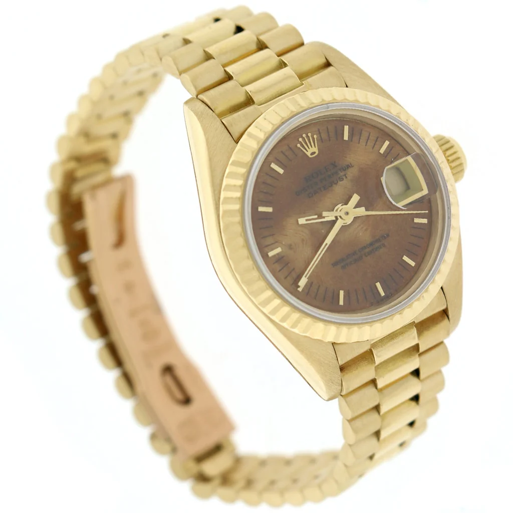 Rolex President Datejust Ladies 18K Yellow Gold 26MM Original Wooden Dial Automatic Watch 69178 - Image 4