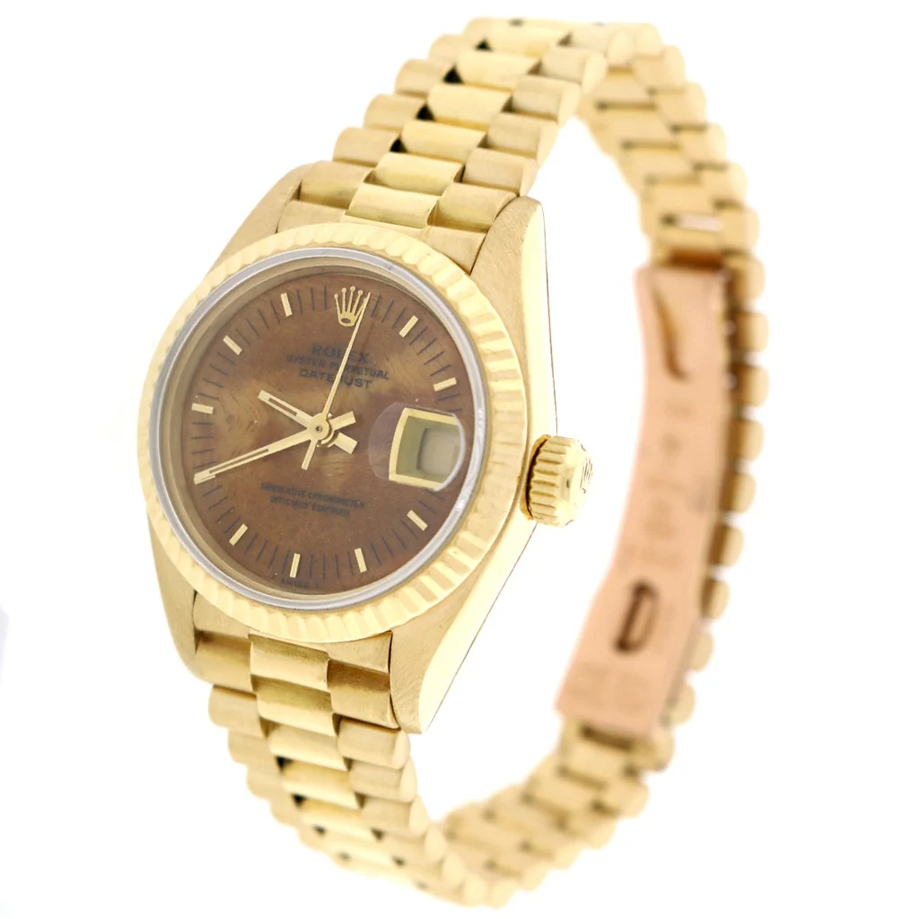 Rolex President Datejust Ladies 18K Yellow Gold 26MM Original Wooden Dial Automatic Watch 69178 - Image 5