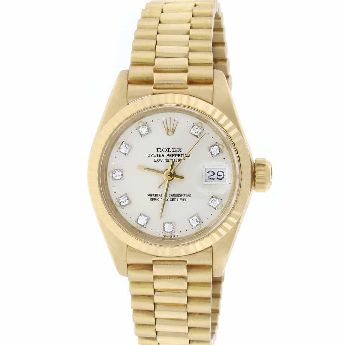 Rolex President Datejust Ladies 18K Yellow Gold Original Silver Diamond Dial 26MM Automatic Watch 6917