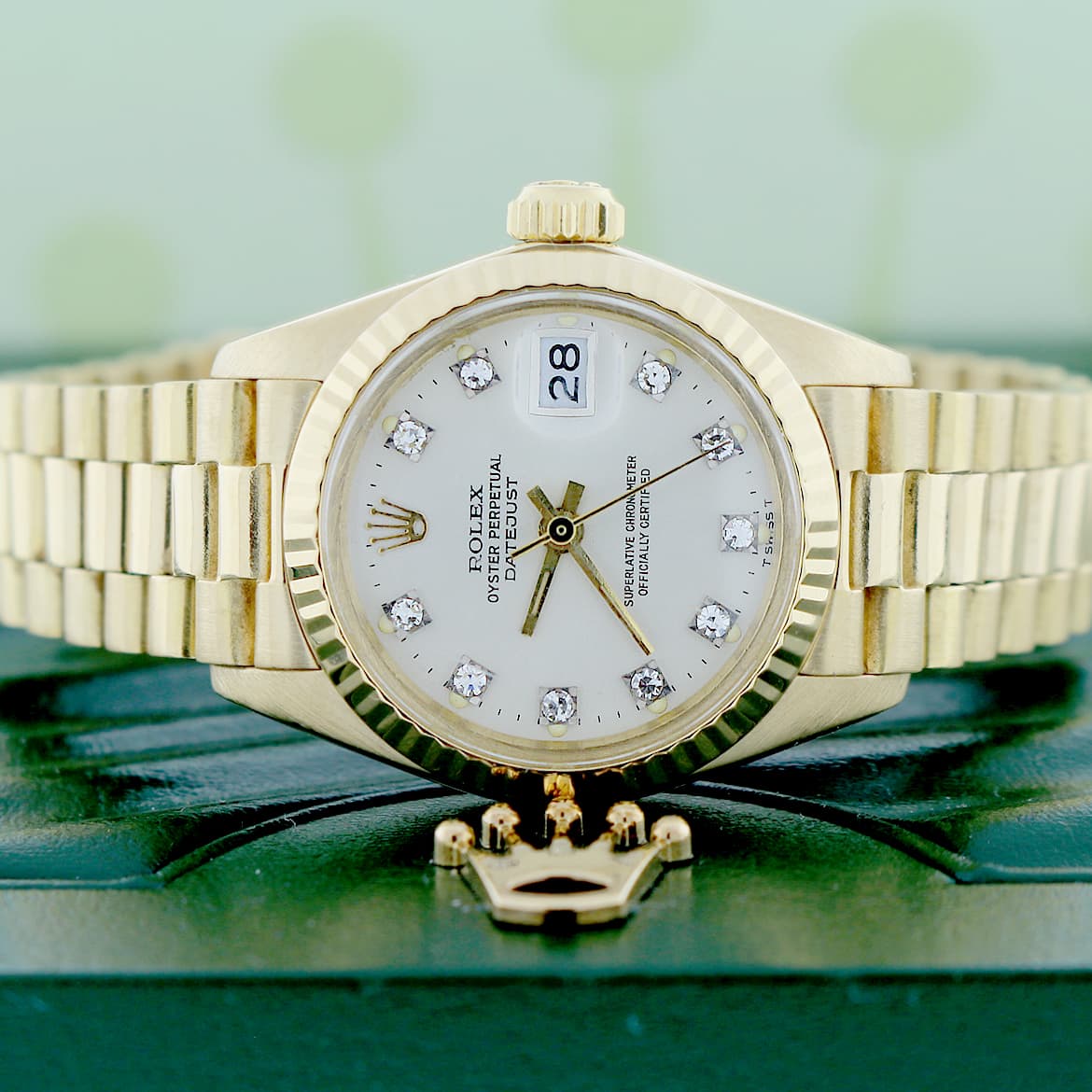 Rolex President Datejust Ladies 18K Yellow Gold Original Silver Diamond Dial 26MM Automatic Watch 6917 - Image 2