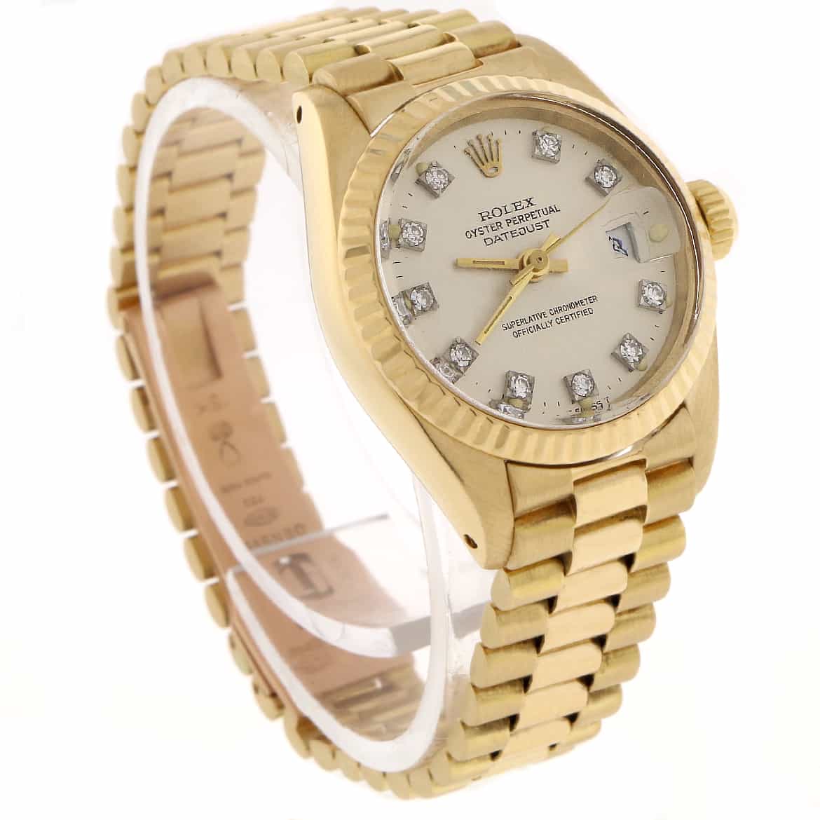 Rolex President Datejust Ladies 18K Yellow Gold Original Silver Diamond Dial 26MM Automatic Watch 6917 - Image 3