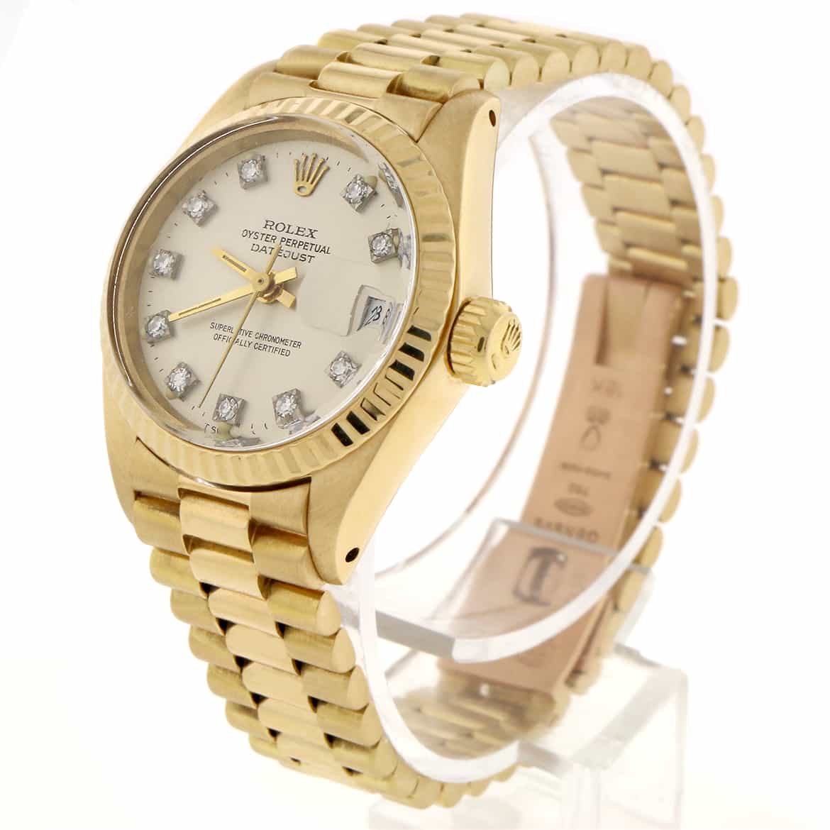 Rolex President Datejust Ladies 18K Yellow Gold Original Silver Diamond Dial 26MM Automatic Watch 6917 - Image 4