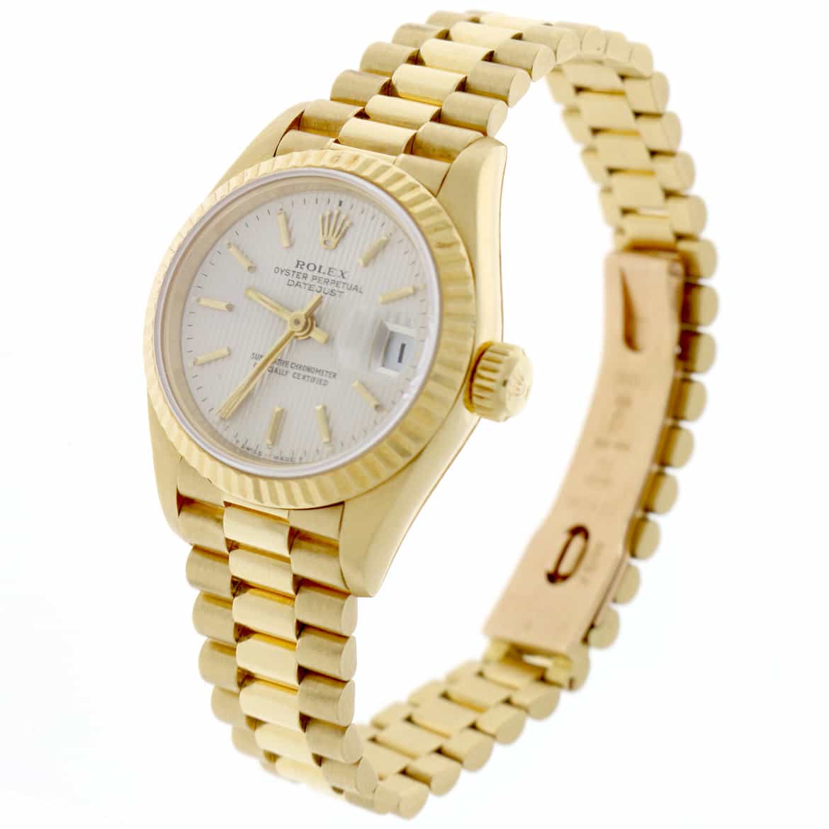 Rolex President Datejust Ladies 18K Yellow Gold Original Silver Index Dial 26MM Automatic Watch 69178 - Image 4