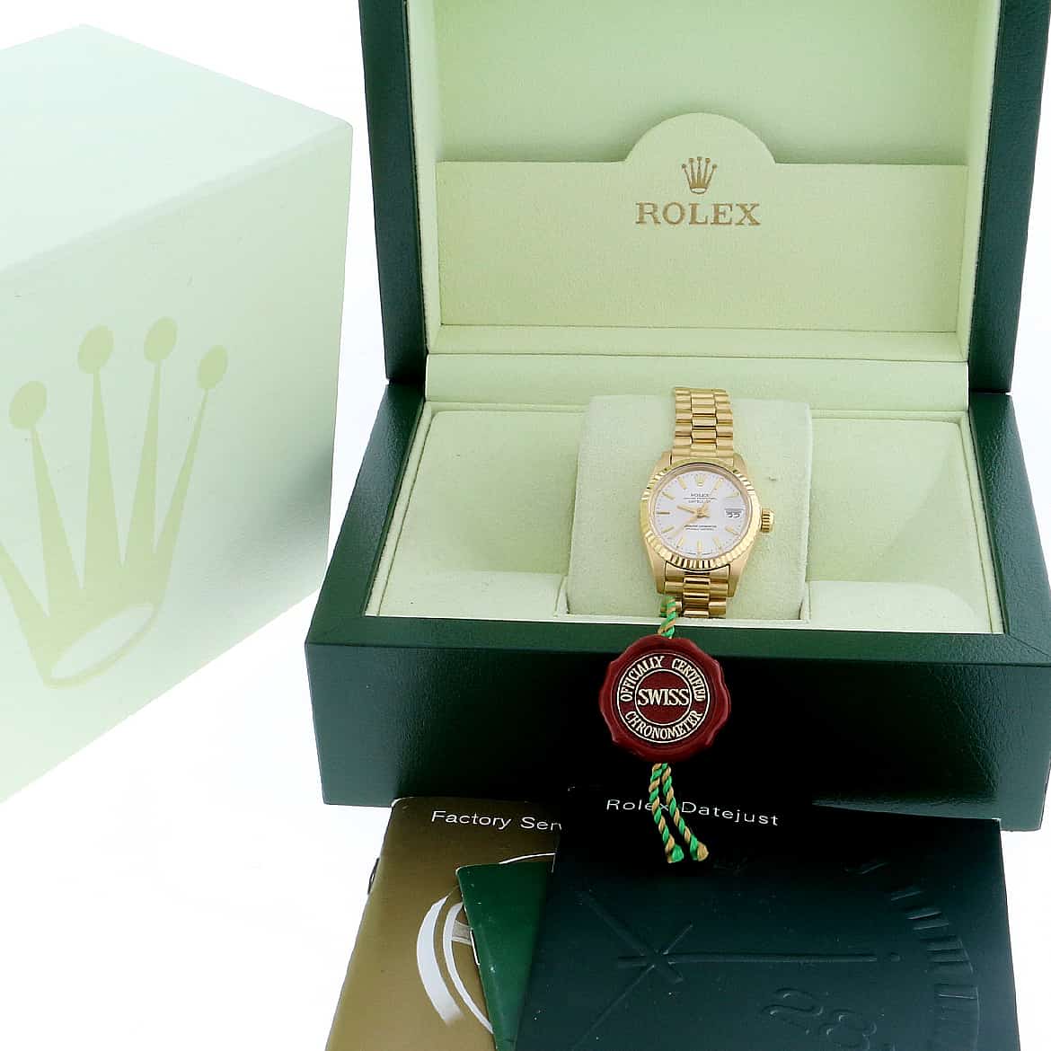 Rolex President Datejust Ladies 18K Yellow Gold Silver Stick Dial 26MM Automatic Watch 6917 - Image 3