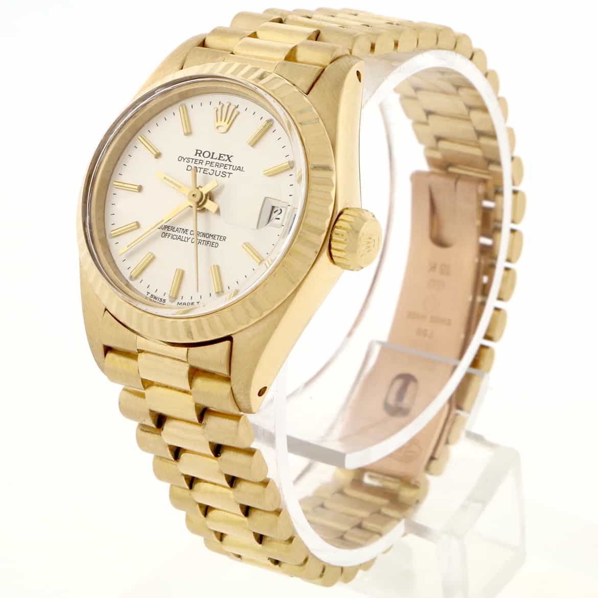 Rolex President Datejust Ladies 18K Yellow Gold Silver Stick Dial 26MM Automatic Watch 6917 - Image 4