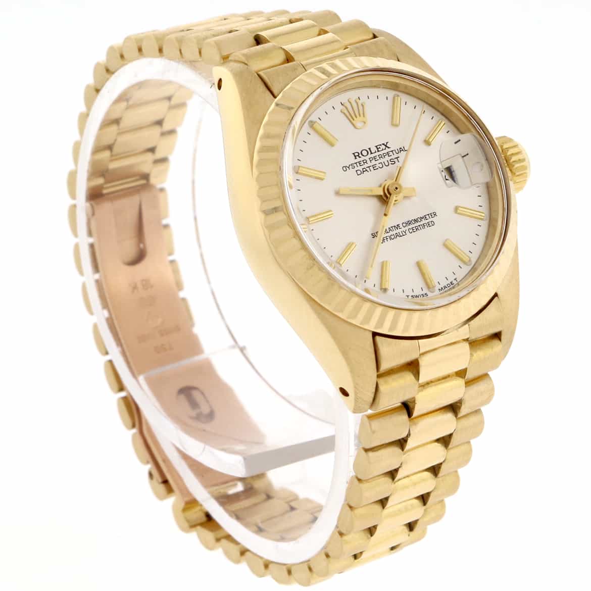 Rolex President Datejust Ladies 18K Yellow Gold Silver Stick Dial 26MM Automatic Watch 6917 - Image 5
