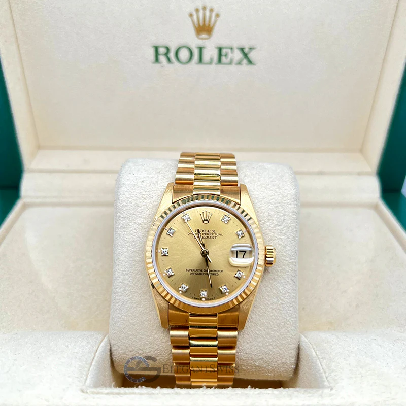 Rolex President Datejust Ladies 31mm 68278 Champagne Diamond Dial Yellow Gold Watch Box Papers - Image 5