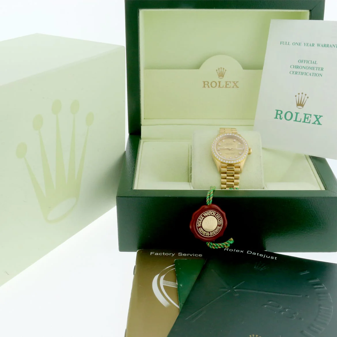 Rolex President Datejust Ladies Original Champagne Diamond Dial 18K Yellow Gold 26MM Watch w/Diamond Bezel 69178 - Image 3