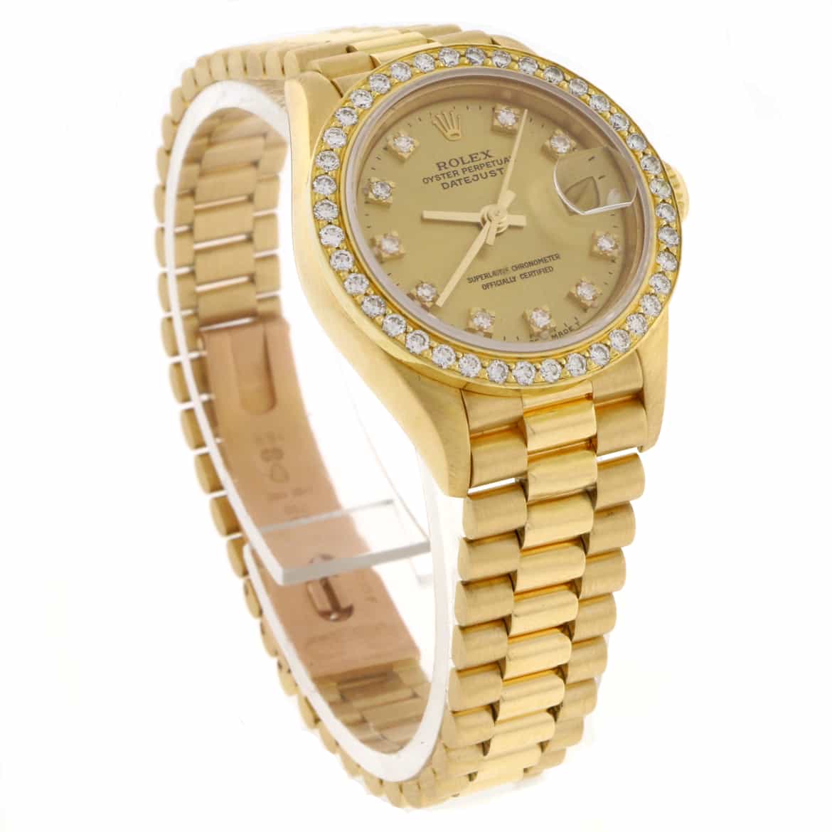 Rolex President Datejust Ladies Original Champagne Diamond Dial 18K Yellow Gold 26MM Watch w/Diamond Bezel 69178 - Image 6