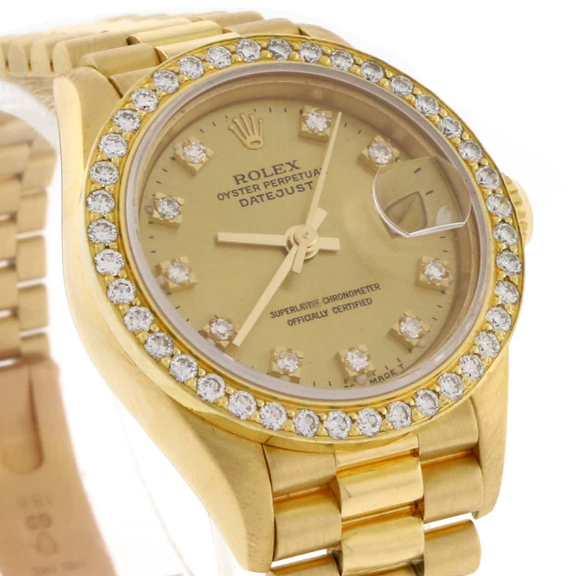 Rolex President Datejust Ladies Original Champagne Diamond Dial 18K Yellow Gold 26MM Watch w/Diamond Bezel 69178 - Image 8