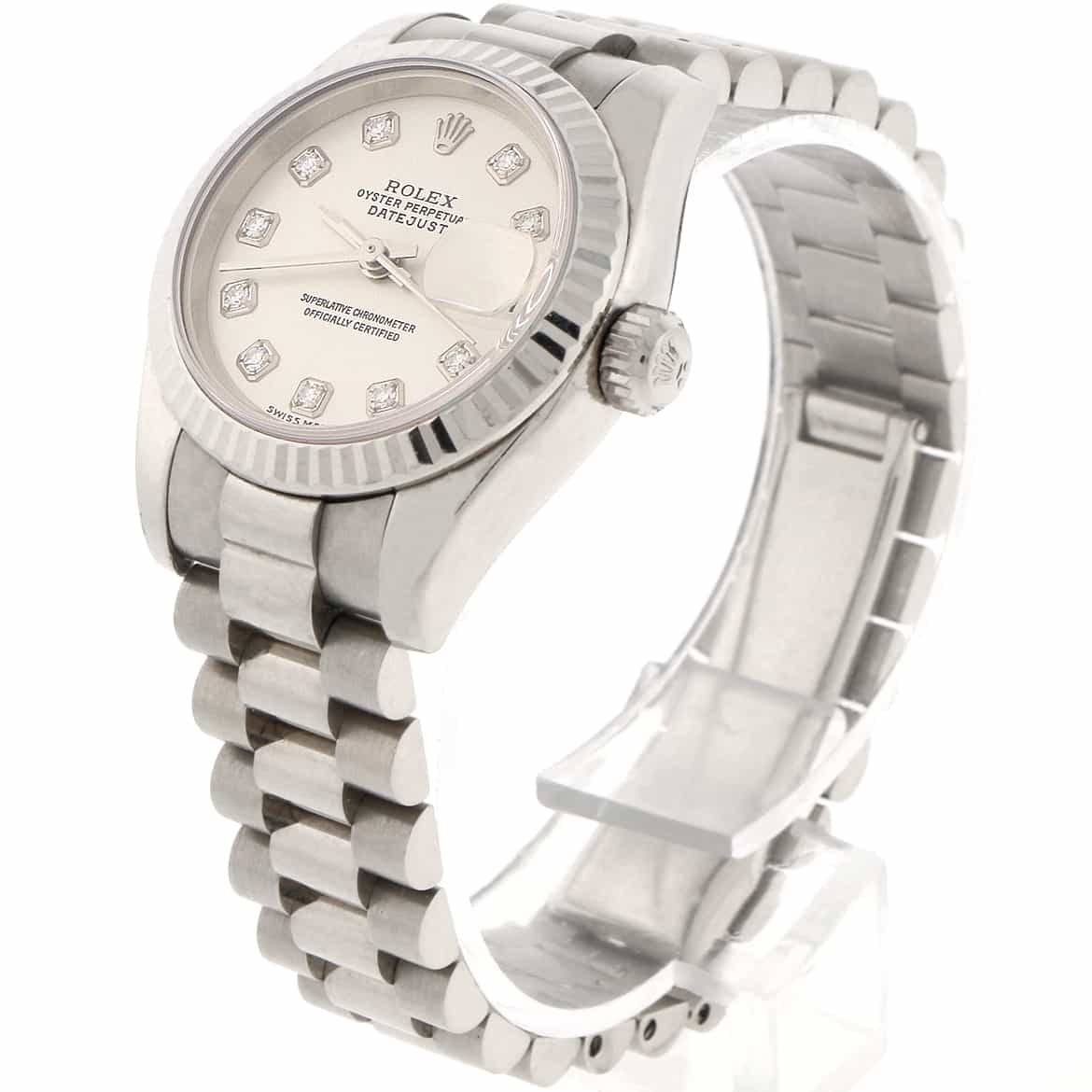 Rolex President Datejust Ladies Original Silver Diamond Dial 18K White Gold 26MM Automatic Watch 179179 - Image 8